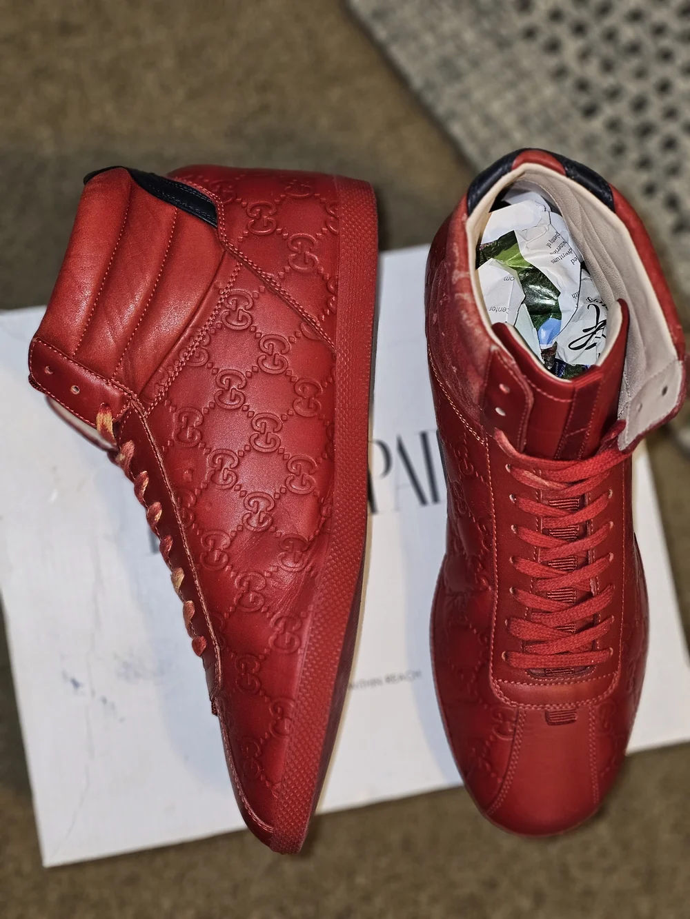 Gucci Authentic Red High Top Ace Embroidered Signatue GG Sneaker US Size 9.5 Men